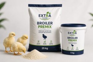 broiler premix with chicks and feed packaging