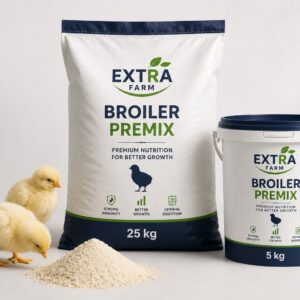 broiler premix with chicks and feed packaging